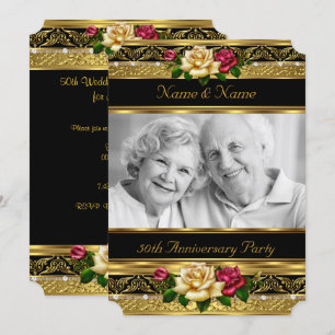 50e Golden Photo Wedding Jubileum Party Roos Kaart