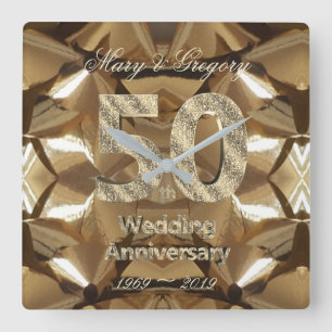 50e Golden Wedding Jubileum 2019 Typografie Vierkante Klok