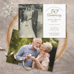 50e Golden Wedding Jubileum 2 Foto Kaart<br><div class="desc">Geef je favoriete trouwfoto aan de voorkant en je speciale viering van de 50e gouden trouwdag in de kerkgoudtypografie. Het omgekeerde kenmerkt een tweede speciale foto. Ontworpen door: Thisnotme©</div>