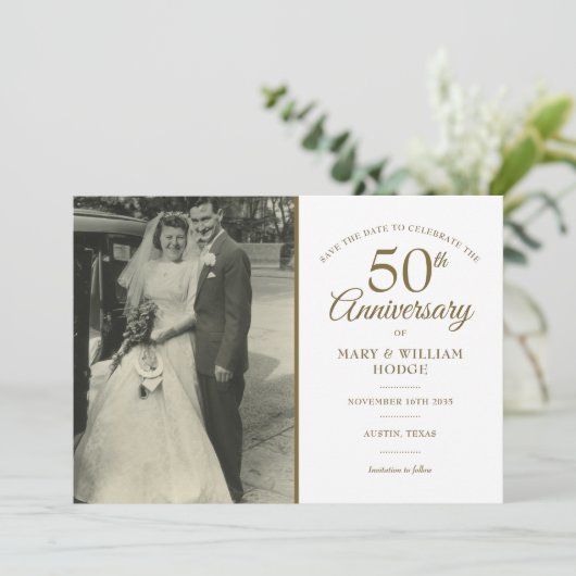 50e Golden Wedding Jubileum 2 Foto Save The Date (Staand voorkant)