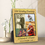 50e Golden Wedding Jubileum 4 Foto Fotoplaat<br><div class="desc">Aangepast 50e foto van Golden Wedding Jubileum. Creëer uw eigen unieke stuk door vier van uw favoriete foto's van de laatste 50 jaar te uploaden. Dit elegante, moderne ontwerp is goud en zwart met een gouden glitter en een getextureerd effect. Uw afbeeldingen worden geplaatst in een zwarte grens en met...</div>