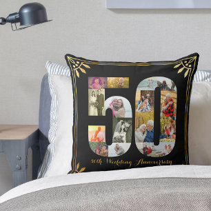50e Golden Wedding Jubileum Black & Gold Photo Kussen