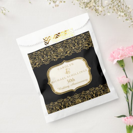 50e Golden Wedding Jubileum Black in Gold Bedankzakje (Gezegeld)