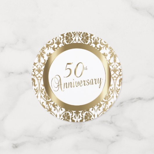 50e Golden Wedding Jubileum - Damask Confetti (Kleine voorkant)