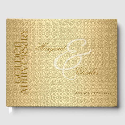 50e Golden Wedding Jubileum Damask Foto Gastenboek (Voorkant)