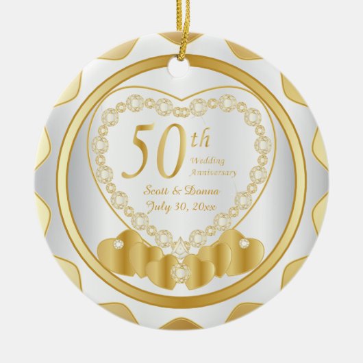 50e Golden Wedding Jubileum | DIY-naam en -datum Keramisch Ornament (Voorkant)