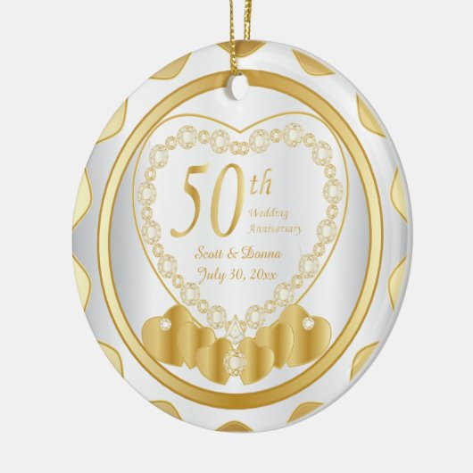 50e Golden Wedding Jubileum | DIY-naam en -datum Keramisch Ornament (Links)