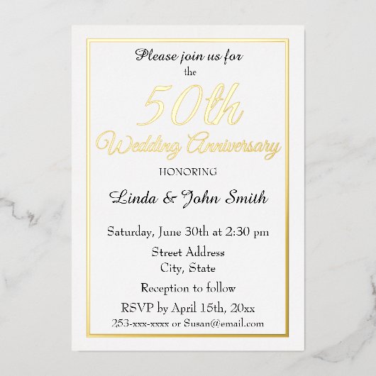 50e Golden Wedding Jubileum Eenvoudig Folie Uitnodiging (Voorkant)