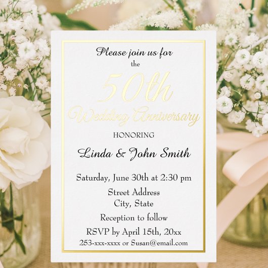 50e Golden Wedding Jubileum Eenvoudig Folie Uitnodiging