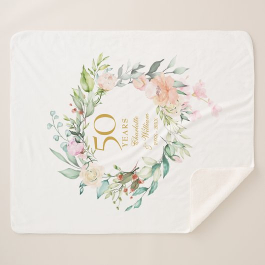 50e Golden Wedding Jubileum Floral Garland Sherpa Deken (Voorkant (horizontaal))