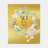 50e Golden Wedding Jubileum Floral Gold Foil Fleece Deken (Voorkant)