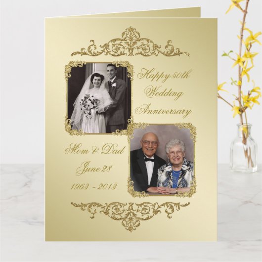 50e Golden Wedding Jubileum Foto 8.5 x 11 Kaart (Gele Bloem)