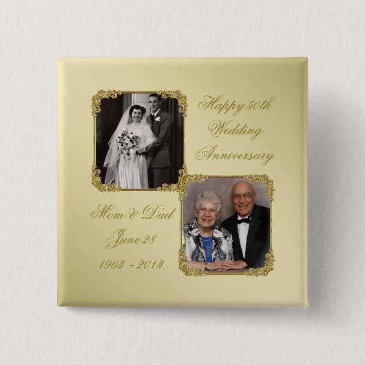 50e Golden Wedding Jubileum Foto Button (Voorkant)