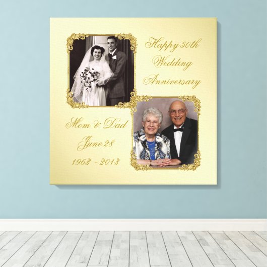 50e Golden Wedding Jubileum Foto Canvas Print (Insitu (Houten vloer))