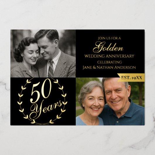 50e Golden Wedding Jubileum Foto Folie Uitnodiging (Voorkant)