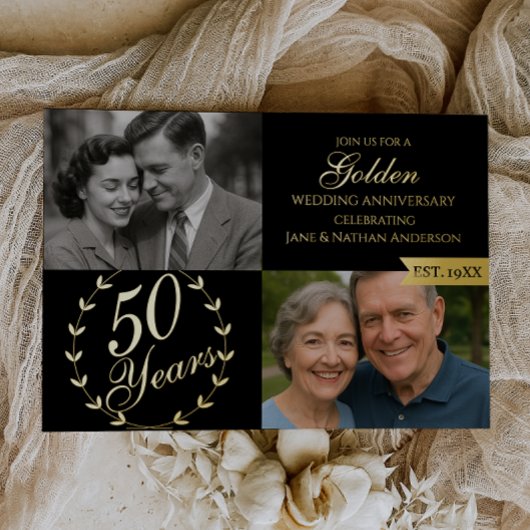 50e Golden Wedding Jubileum Foto Folie Uitnodiging