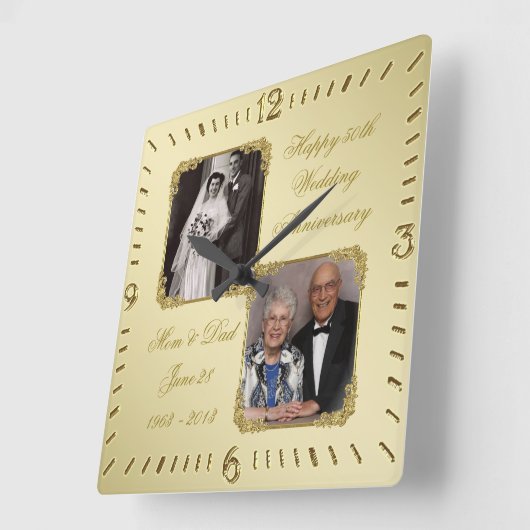 50e Golden Wedding Jubileum Fotowandklok Vierkante Klok (Hoek)