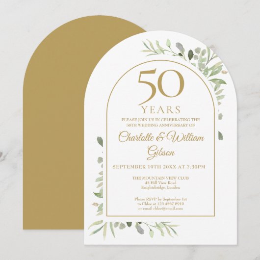 50e Golden Wedding Jubileum Greenery Arch Kaart (Voorkant / Achterkant)