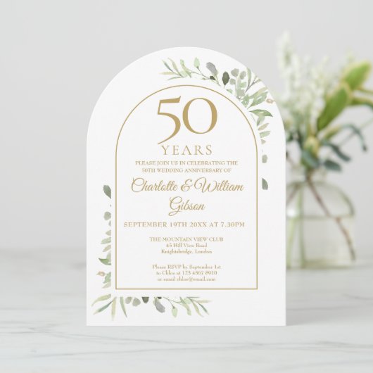 50e Golden Wedding Jubileum Greenery Arch Kaart (Staand voorkant)