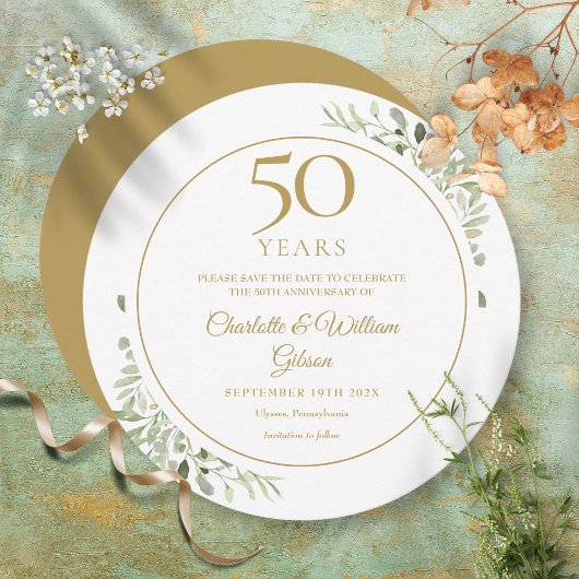 50e Golden Wedding Jubileum Greenery Circular Save The Date
