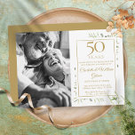 50e Golden Wedding Jubileum Greenery Foto Kaart<br><div class="desc">Deze uitnodiging voor het vieren van de kerkelijke verjaardag kan worden gepersonaliseerd met je speciale foto en 50 jaar verjaardagsfeestinformatie,  met een gouden achtergrond aan de andere kant. Ontworpen door: Thisnotme©</div>