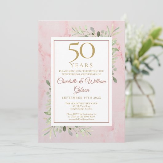 50e Golden Wedding Jubileum Greenery Kaart (Staand voorkant)