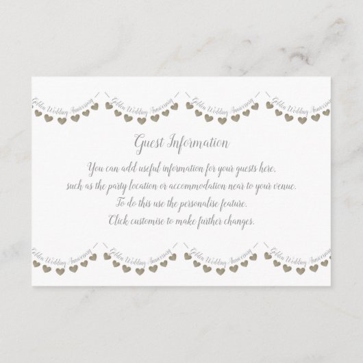 50e Golden Wedding Jubileum hart bunting Informatiekaartje (Achterkant)