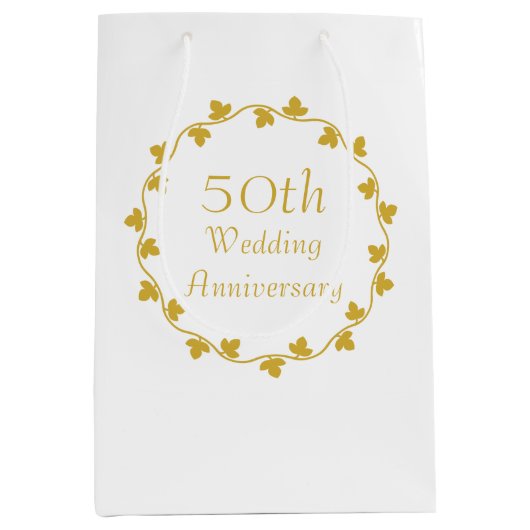 50e Golden Wedding Jubileum Ivy Wreath Medium Cadeauzakje (Voorkant)