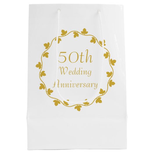 50e Golden Wedding Jubileum Ivy Wreath Medium Cadeauzakje (Achterkant)