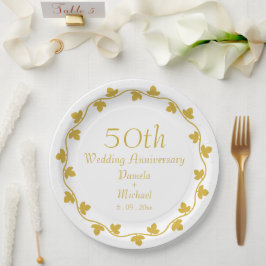 50e Golden Wedding Jubileum Ivy Wreath Papieren Bordje