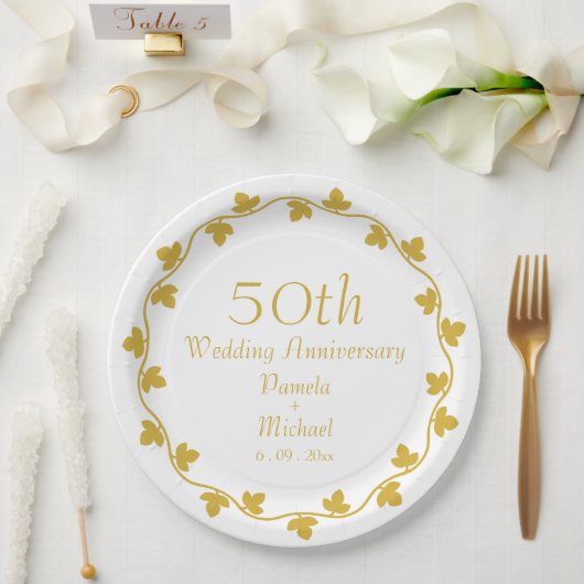 50e Golden Wedding Jubileum Ivy Wreath Papieren Bordje (Huwelijk)
