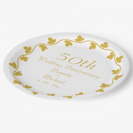 50e Golden Wedding Jubileum Ivy Wreath Papieren Bordje (Gekanteld)