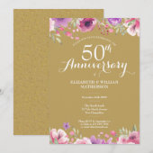 50e Golden Wedding Jubileum Land Floral Kaart (Voorkant / Achterkant)