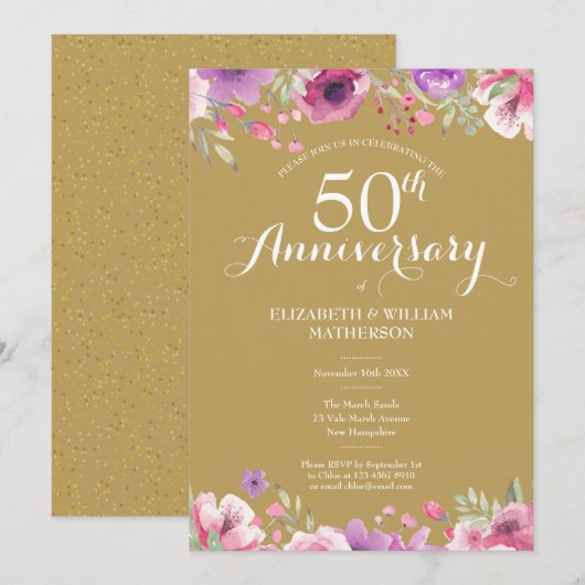 50e Golden Wedding Jubileum Land Floral Kaart (Voorkant / Achterkant)