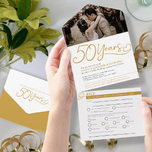 50e Golden Wedding Jubileum maaltijd RSVP foto All In One Uitnodiging