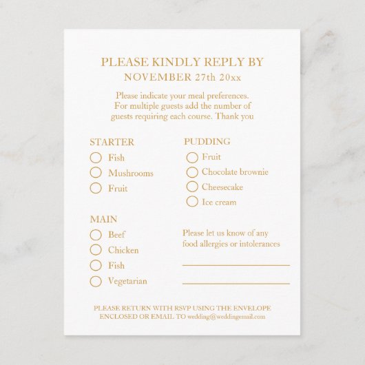 50e Golden Wedding Jubileum maaltijdkeuze Informatiekaartje (Achterkant)