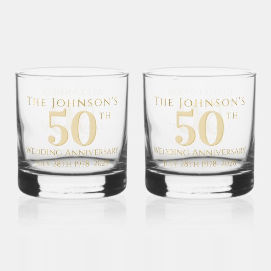 50e Golden Wedding Jubileum Matching Whisky Glas (Voorkant)
