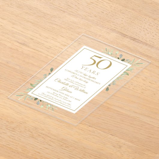 50e Golden Wedding Jubileum Memories Greenery Acryl Uitnodigingen (Laagn)