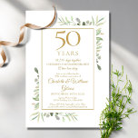 50e Golden Wedding Jubileum Memories Greenery Kaart<br><div class="desc">Deze uitnodiging tot het vieren van de kerkdag,  met een delicaat waterverf land,  kan gepersonaliseerd worden met je speciale herinneringen aan vijftig jaar verjaardag en feestelijke informatie,  met een gouden achtergrond aan de andere kant. Ontworpen door: Thisnotme©</div>