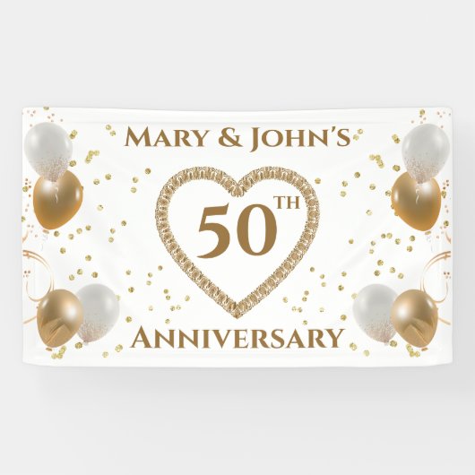 50e Golden Wedding Jubileum, met namen, Spandoek (Horizontaal)