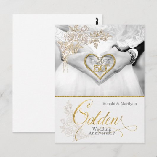 50e Golden Wedding Jubileum met Names Briefkaart (Voorkant / Achterkant)