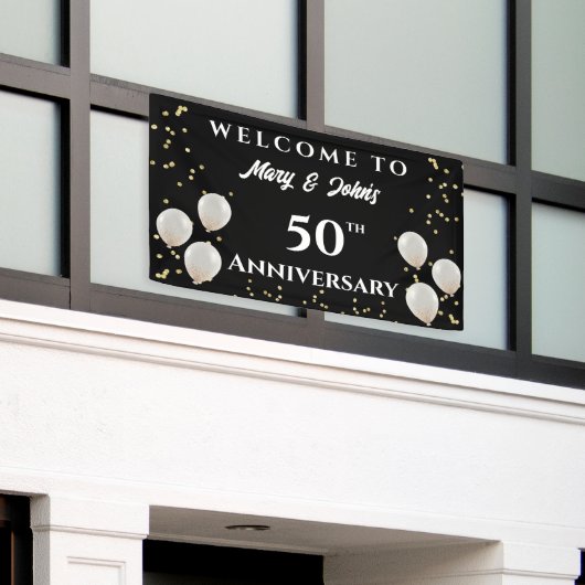 50e Golden Wedding Jubileum, naam Spandoek (Buitenkant Gebouw)