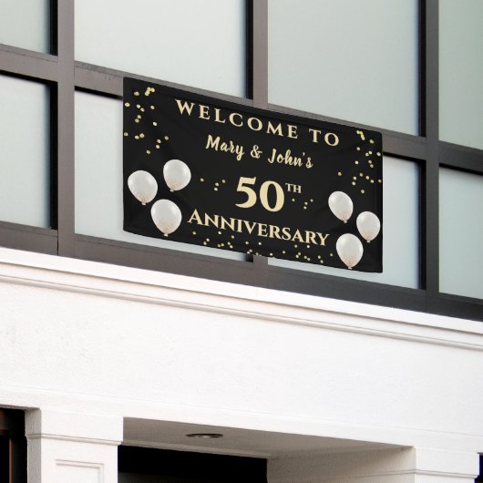 50e Golden Wedding Jubileum, naam Spandoek (Buitenkant Gebouw)