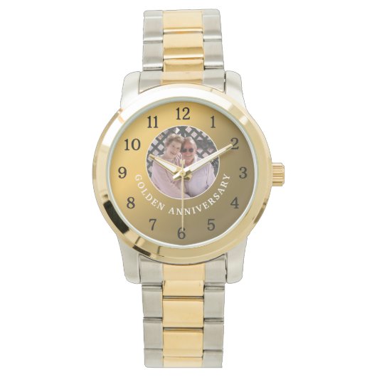 50e Golden Wedding Jubileum Paar Foto Goud Horloge (Voorkant)
