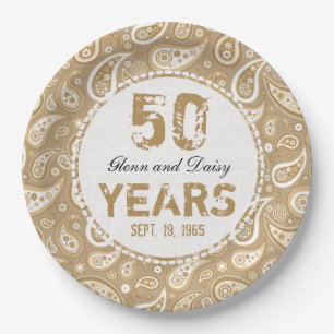 50e Golden Wedding Jubileum Paisley Pattern Papieren Bordje