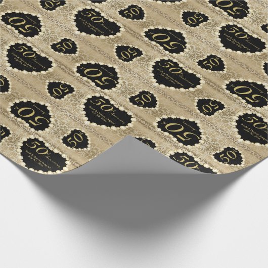 50e Golden Wedding Jubileum Pattern | DIY-tekst Cadeaupapier (Hoek)