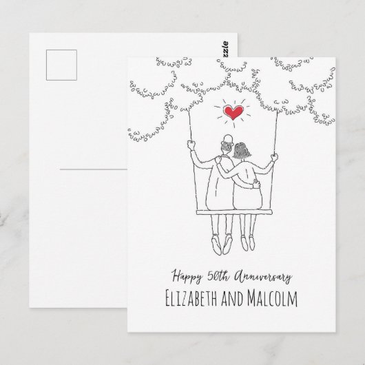 50e Golden Wedding Jubileum Red Heart Swing Briefkaart (Voorkant / Achterkant)