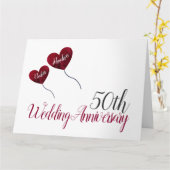 50e Golden Wedding Jubileum rode ballon groot Kaart (Gele Bloem)