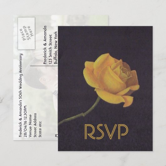 50e Golden Wedding Jubileum Roos RSVP Uitnodiging Briefkaart (Voorkant / Achterkant)