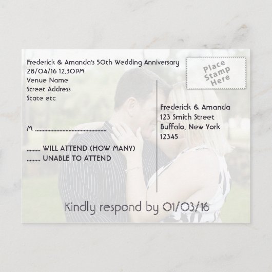 50e Golden Wedding Jubileum Roos RSVP Uitnodiging Briefkaart (Achterkant)